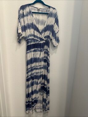 Surf Gypsy Navy and White Tie-Dye Wrap Maxi Dress